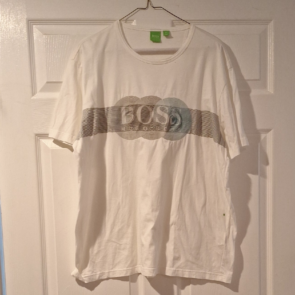 Boss White and Gray Graphic Tee
